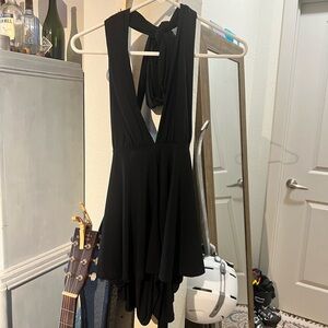Chic Black Halter Open Back Romper